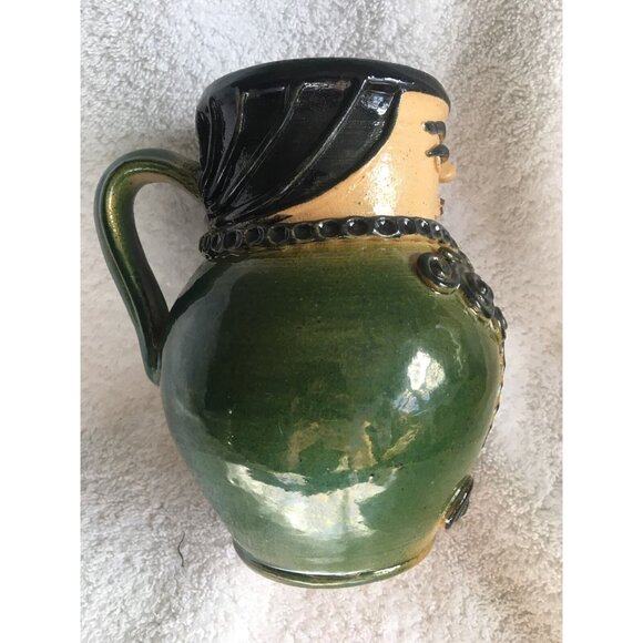 Ornate Woman Lady Artistic Pitcher Jug Hidi 2000 Pottery 5.75" Signed - Picture 4 of 12